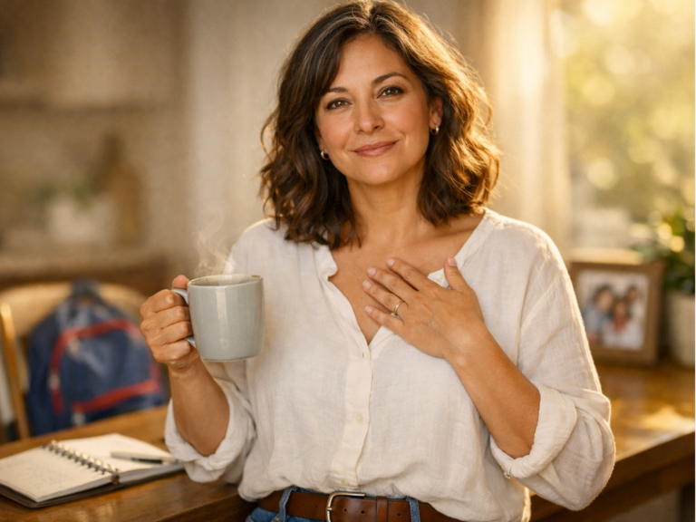 perimenopause: How Long Does Perimenopause Last? (And What Really Happens Before, During, and After) realistic photo of midlife woman finding calm reset in daily caregiving life